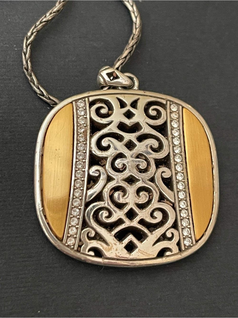 Brighton Silver-Tone Filigree Pendant Necklace with Gold Accents
